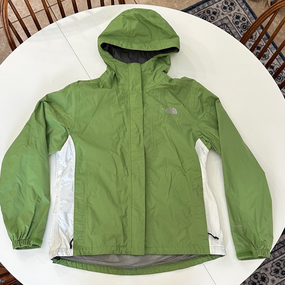 The North Face Green and White Raincoat